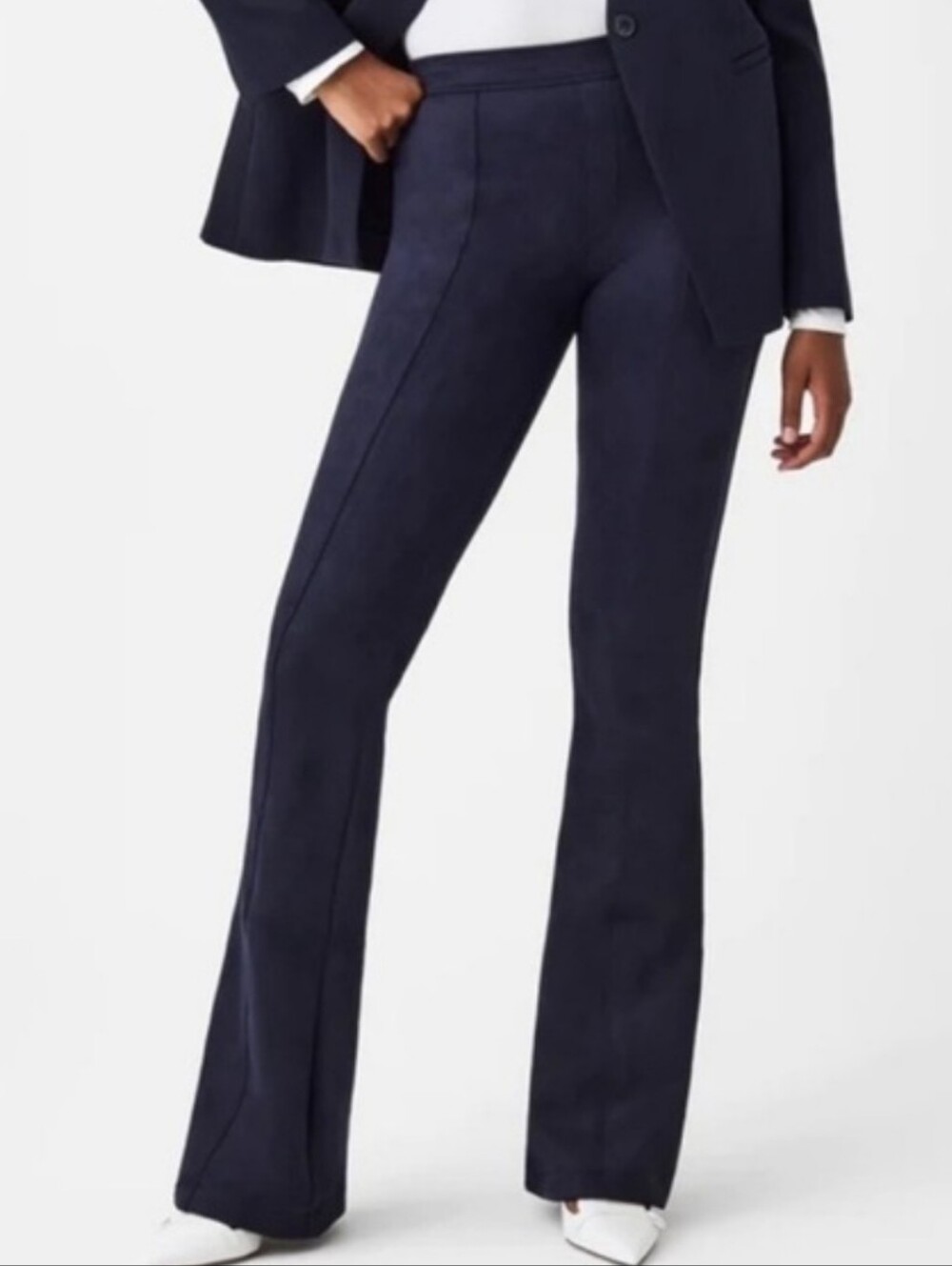 NWT SPANX NavyWide-Leg Flare Faux Suede Pants Large